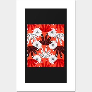 Festive floral ornament in red Posters and Art